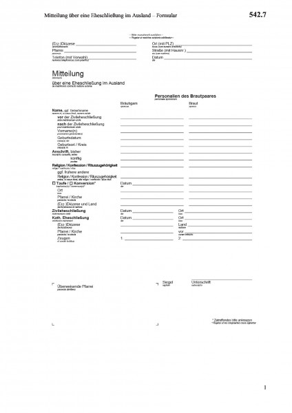 542.7 Mitteilung über eine Eheschließung im Ausland – Formular