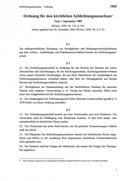 1002 Schlichtungsausschuss – Ordnung