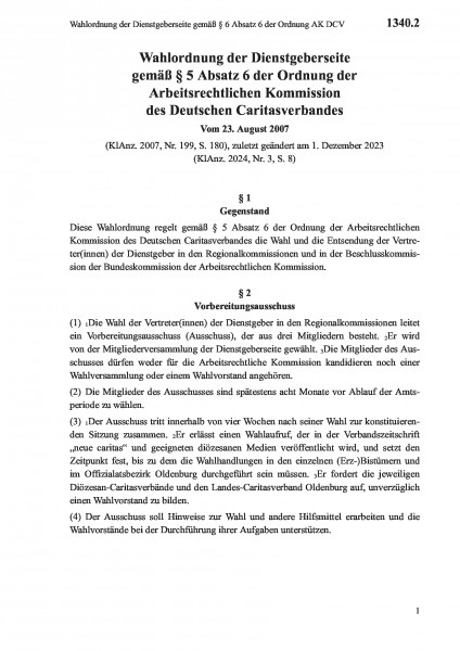 1340.2 Wahlordnung der Dienstgeberseite gemäß § 6 Absatz 6 der Ordnung AK DCV