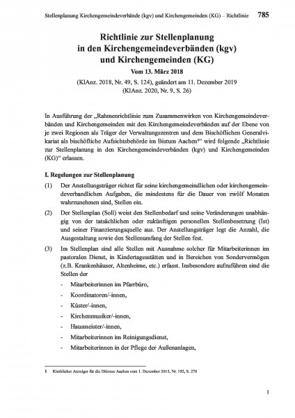 785 Stellenplanung Kirchengemeindeverbände (kgv) und Kirchengemeinden (KG) – Richtlinie