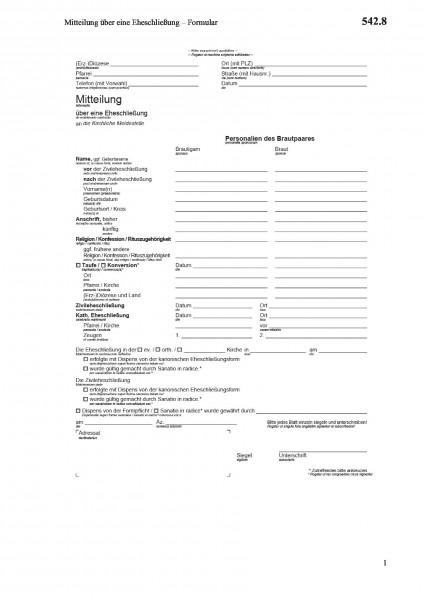 542.8 Mitteilung über eine Eheschließung – Formular