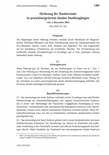 1305 Duale praxisorientierte Studiengänge – Ordnung
