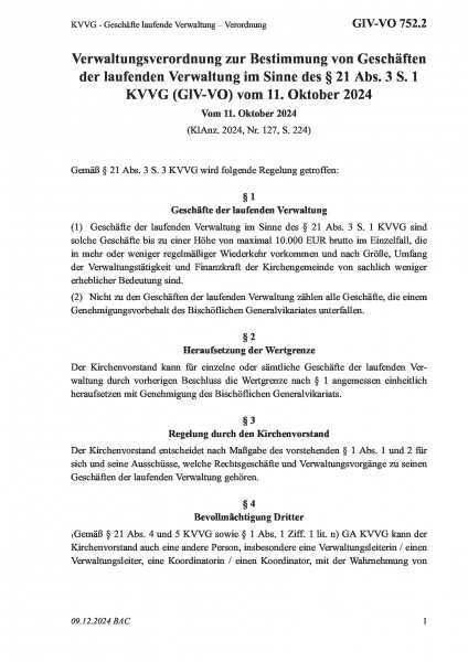 752.2 KVVG - Geschäfte laufende Verwaltung – Verordnung