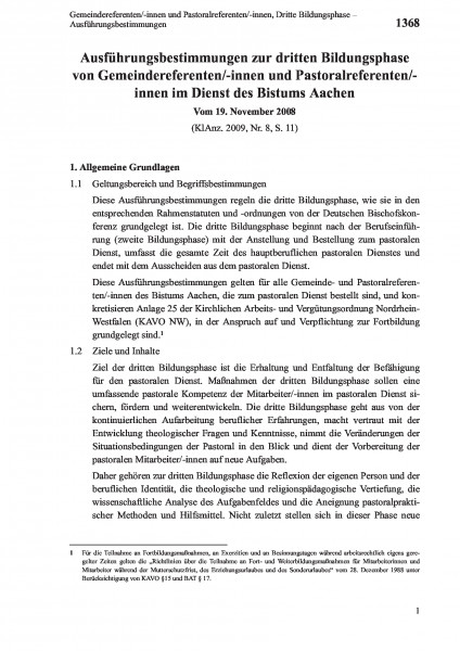 1368 Gemeindereferenten/-innen und Pastoralreferenten/-innen, Dritte Bildungsphase – Ausführungsbest