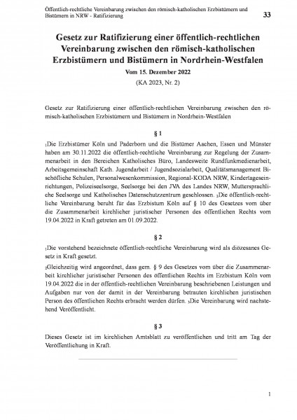 33 Öffentlich-rechtliche Vereinbarung zwischen den römisch-katholischen Erzbistümern und Bistümern i