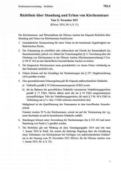 702.4 Kirchensteuerverwaltung – Richtlinie