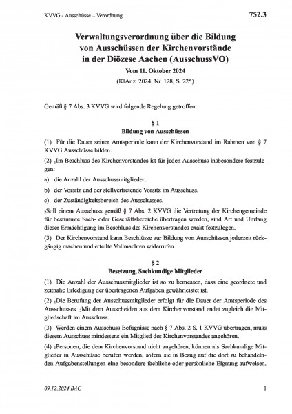 752.3 KVVG - Ausschüsse – Verordnung