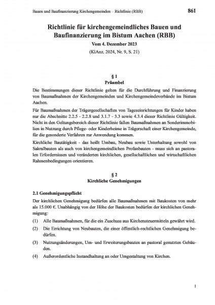 861 Bauen und Baufinanzierung Kirchengemeinden – Richtlinie (RBB)