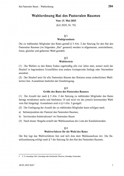 284 Rat Pastoraler Raum – Wahlordnung
