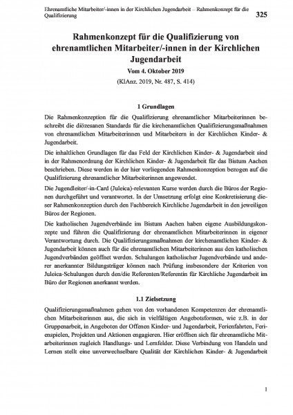 325 Ehrenamtliche Mitarbeiter/-innen in der Kirchlichen Jugendarbeit – Rahmenkonzept für die Qualifi