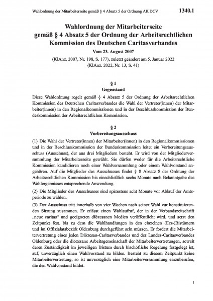 1340.1 Wahlordnung der Mitarbeiterseite gemäß § 4 Absatz 5 der Ordnung AK DCV