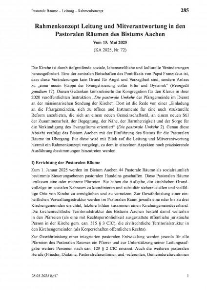 285 Pastorale Räume – Leitung – Rahmenkonzept