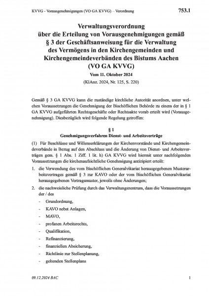 753.1 KVVG - Vorausgenehmigungen (VO GA KVVG) – Verordnung