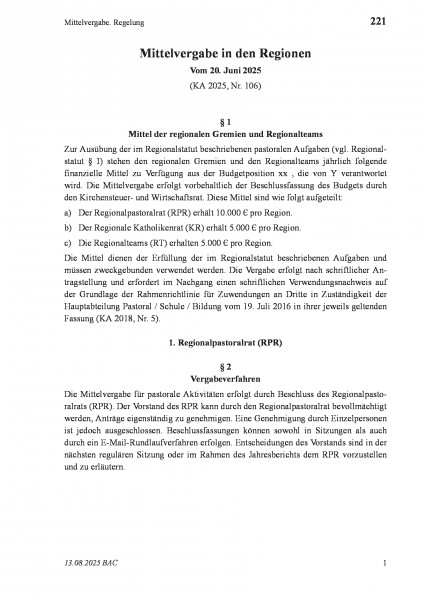 221 Mittelvergabe. Regelung