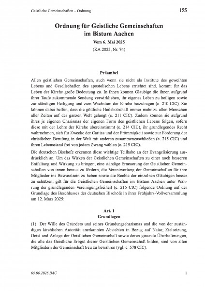 155 Geistliche Gemeinschaften – Ordnung