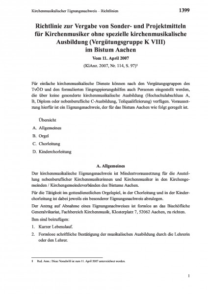 1399 Kirchenmusikalischer Eignungsnachweis – Richtlinien
